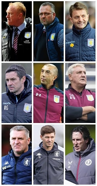 Who were the last nine Aston Villa Managers 12 Aston Villa Managers