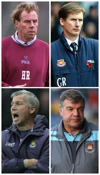 Which four Premier League Manager of the Month winners were with West Ham United? 12 West Ham United Manager of the Month