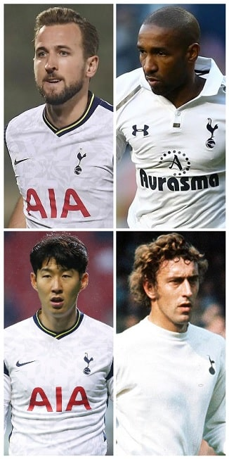 Which Four Players scored 20 or more European Goals for Tottenham Hotspur? 12 image 36