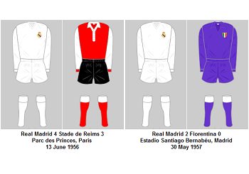 Kits de jogo para a final da Taça da Europa de 1955-56 a 1991-92
