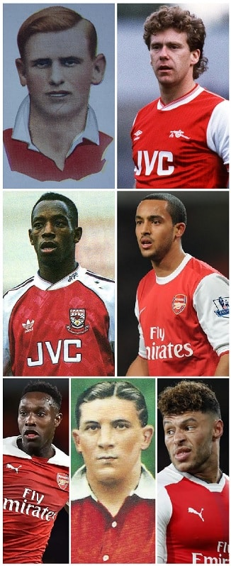 Which eight England Players scored the most Goals while with Arsenal FC? 13 image 1