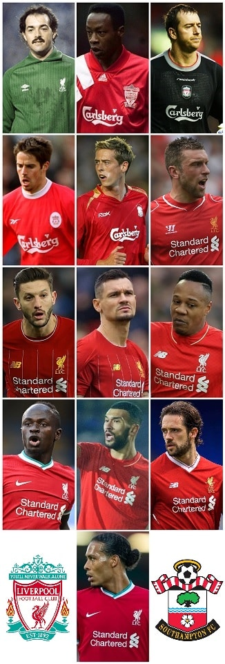 Which 14 Players made Premier League Appearances for both Liverpool & Southampton? 12 Played for Liverpool and Southampton