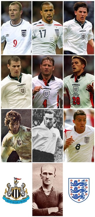 players won 10 or more England Caps while with Newcastle United?