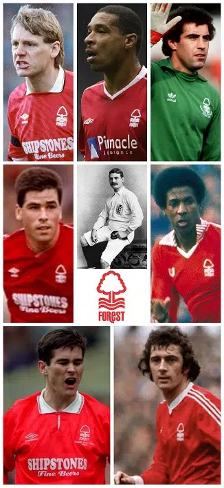 The eight Players with ten or more England Caps with Nottingham Forest