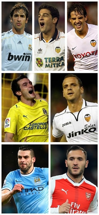 Which eight Spaniards scored UEFA Champions League Hat-Tricks? 12 Spanish goalscorers English Premier League