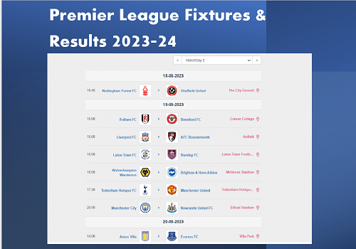 Premier League 2023-24 Fixtures and Results
