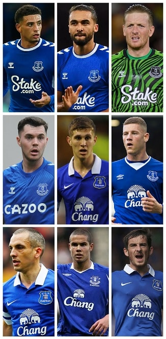 the last nine Everton Players to win England Caps?