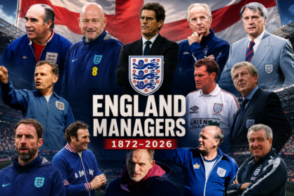 Collage of England national football team managers from Walter Winterbottom to Thomas Tuchel