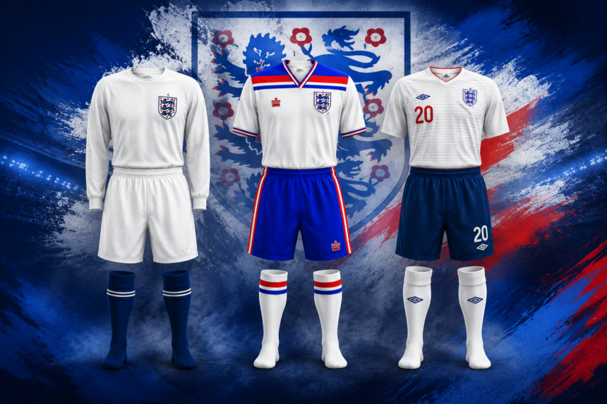England national football team home kits through the years featuring classic and modern England shirts