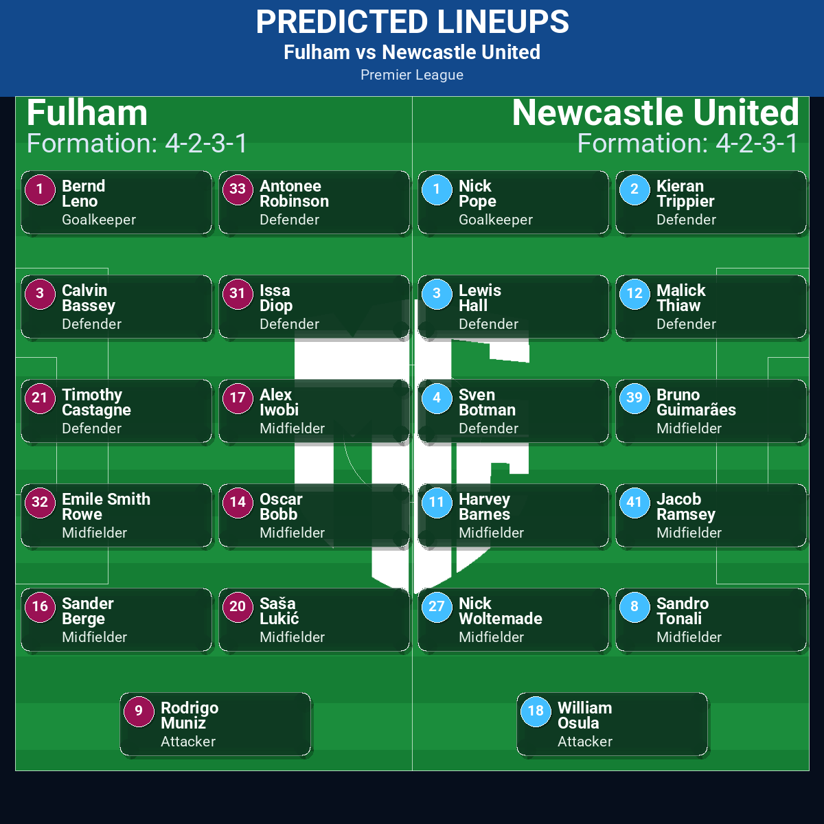 Fulham vs Newcastle United predicted lineups