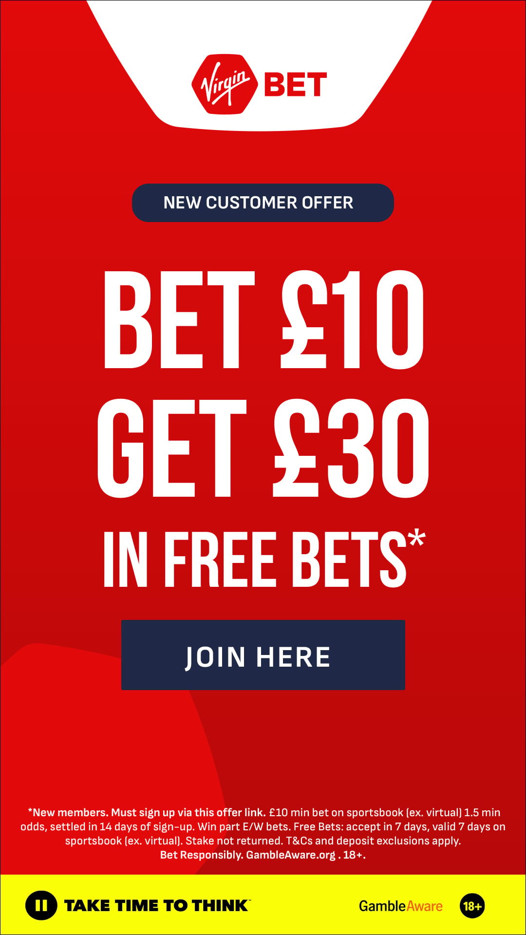 Virgin Bet New Customer Offer - Bet £10 Get £30 in Free Bets